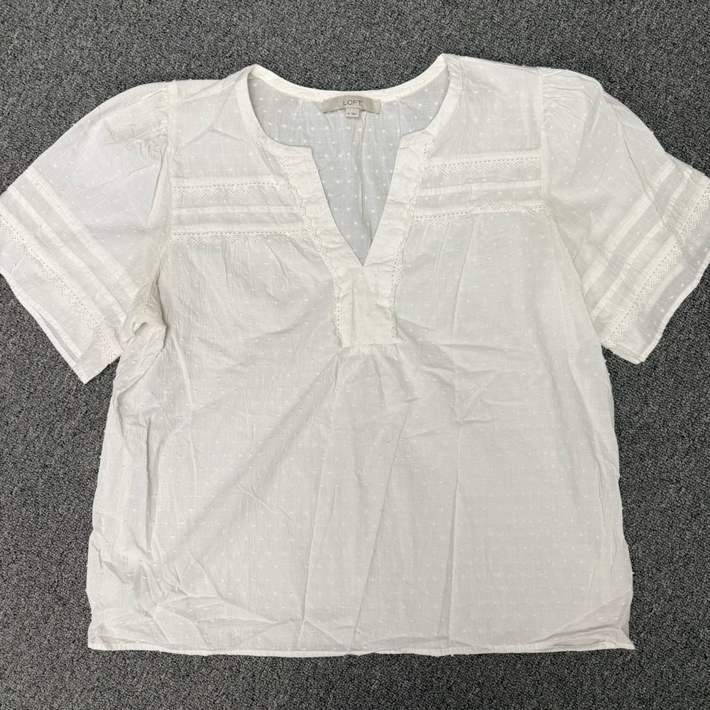 LOFT Women's White Cotton V Neck Blouse